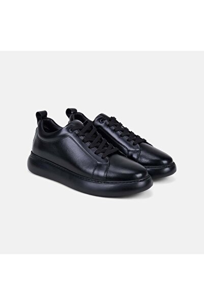 Desa Men's Black Lace-Up Thick-Sole Leather Sneakers