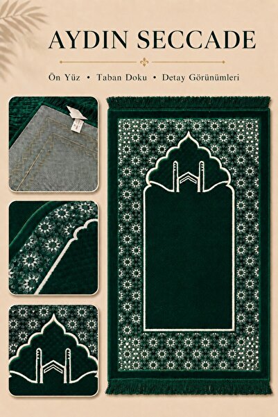 İlkbenaldim Aydın Seccade Lined Velvet Soft Textured Prayer Mat |   Green