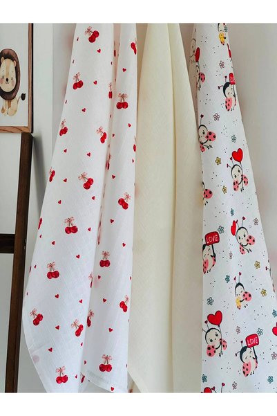 Fulya Tuhafiye 100% Cotton 3-Piece Muslin Baby Blanket Set Oeko-Tex Certified Muslin Blanket 80 X 90 cm