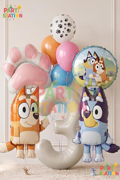 Parti Station Bluey and Chilli Concept 3-Year-Old Foil Balloon Set – 9-Piece ...
