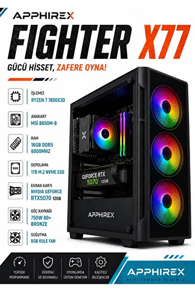 Apphirex FIGHTER X77 RYZEN 7 7800X3D 16GB DDR5 RAM 1TB M.2 SSD RTX5070 12GB M...