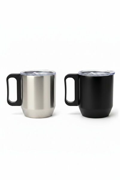 VİBEFLASK 350 ml 2'li Çelik Termos Mug - 304 Paslanmaz Çelik Şeffaf Kapaklı O...