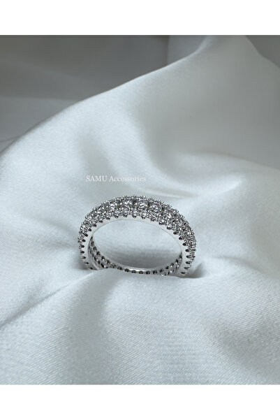 Samu Accessories خاتم فولاذي بثلاثة صفوف كاملة - خاتم فضي ثلاثي الأبعاد
