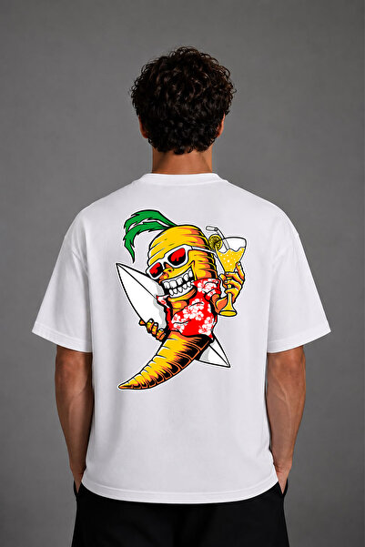 VSRN Tricou alb oversize cu imprimeu pe spate Crazy Carrot Design