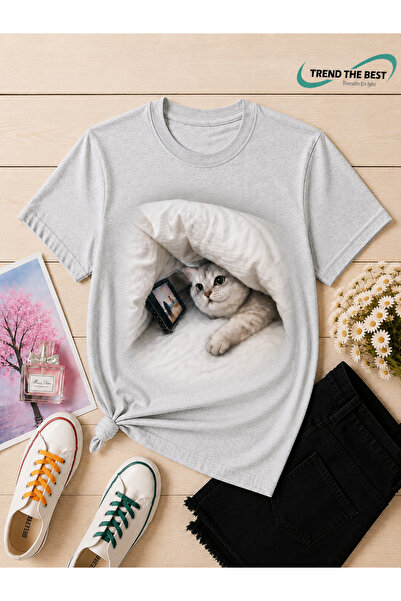 TREND THE BEST Trendin En İyisi Summer Cat Secretly Watching Phone Printed Un...