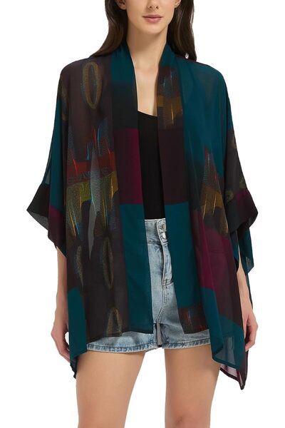 Maxfort Women's Loose Print Sheer Chiffon Kimono Beach Swim Cover up Cardigan...