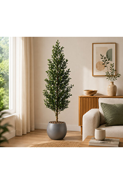 N.zone 180cm Tall Artificial Olive Tree with Stylish Grey Pot, Dense Green Le...