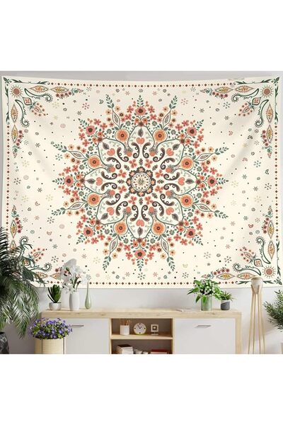 Neasow Bohemian Tapestry Wall Hanging, Beige White Floral Tapestry with Medal...