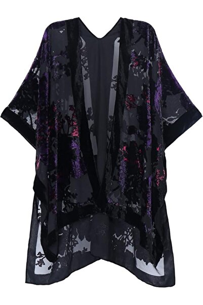 MJP MJ SERECA Women's Burnout Velvet Kimono Long Cardigan Cover Up Without Ta...