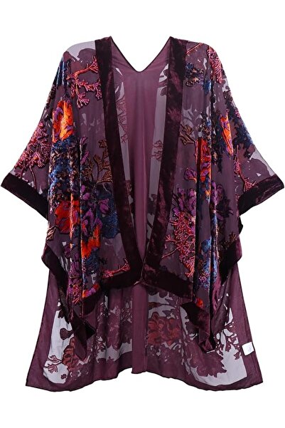 MJP MJ SERECA Women's Burnout Velvet Kimono Long Cardigan Cover Up Without Ta...