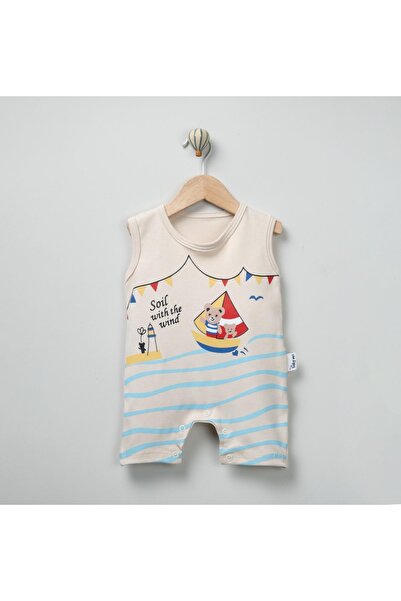mandalinsbaby Ship Patterned Premium Strap Baby Boy Summer Jumpsuit