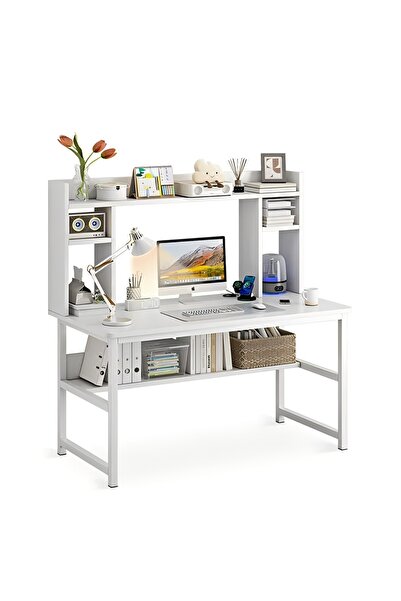 ZUIHA0 Space-Saving Gaming & Study Desk with Shelves 110x50x126 cm