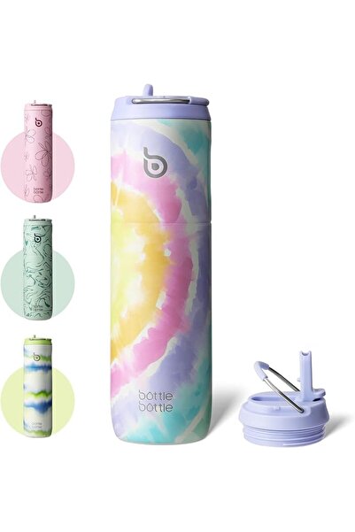BottleWorld BOTTLE BOTTLE Insulated Water Bottle 24oz with Straw Lid and Hand...