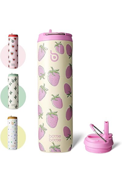 BottleWorld BOTTLE BOTTLE Insulated Water Bottle 24oz with Straw Lid and Hand...