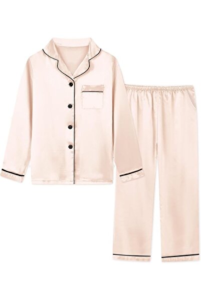 GENERAL Schbbbta Girls Boys Satin Pajamas Set, 2Piece Silk Nightwear Button-D...