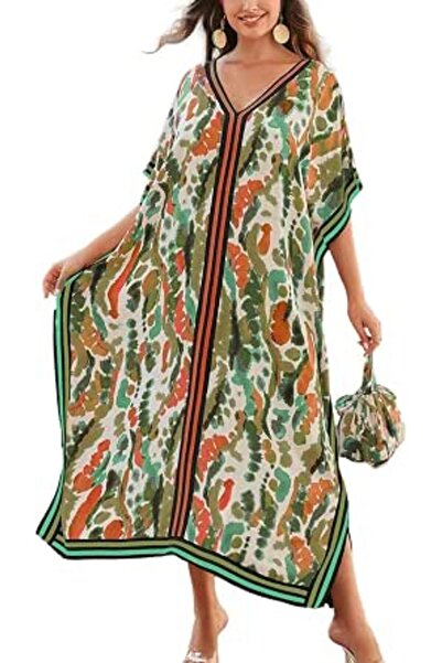 YouKD Maxi Dress V-Neck Kaftan Boho Robes Beach Cover-ups Dress Maxi Garment ...