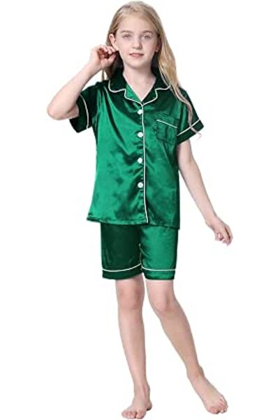 GENERAL Schbbbta Girls Boys Satin Pajamas Set, 2Piece Silk Nightwear Button-D...
