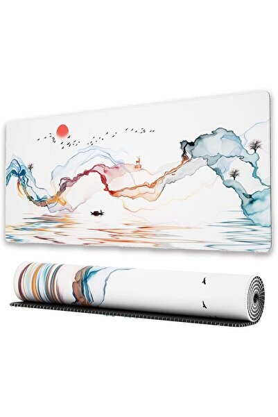 GENERAL Large Gaming Mouse Pad with Stitched Edges, Minimalist Topographic Ma...
