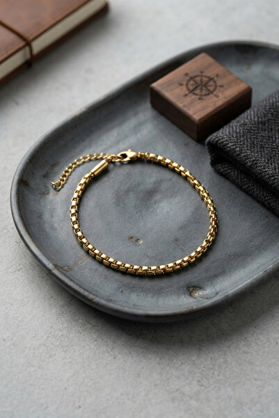 callerrons accessories Steel Gold Color Box Chain Men's Bracelet - Ebj260808W...