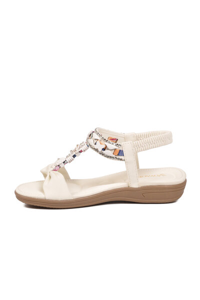 Voyager Women's White Bow Detailed Stone Decorated Ankle Strap Sandals B326 Z