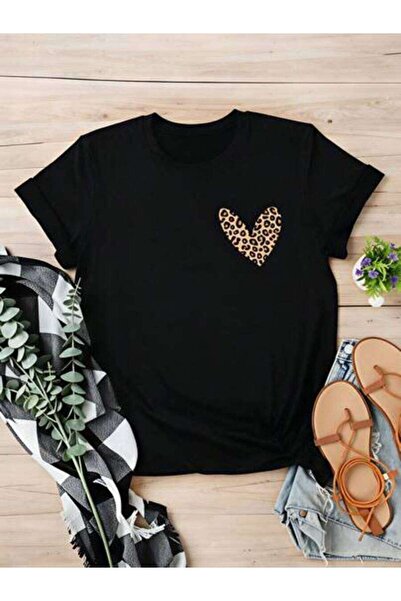 23ERVA Women's Leopard Heart Design, Pure Cotton T-Shirt, Casual Summer Wear,...