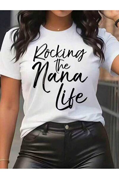 23ERVA Women's Clothing Nana Life Print TShirt, Shirts, White Top, Graphic Te...