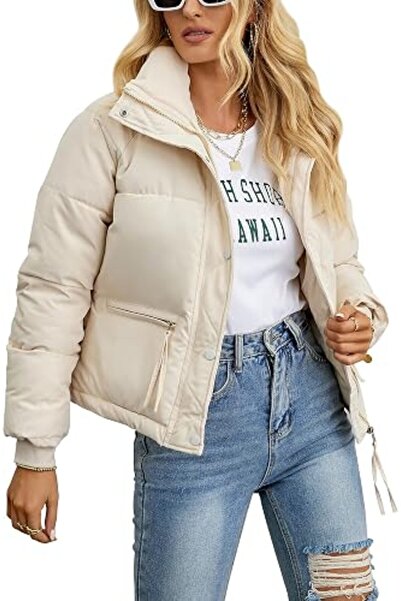 GENERAL GXFGZZRS Womens Winter Cropped Puffer Jacket Long Sleeve Stand Collar...
