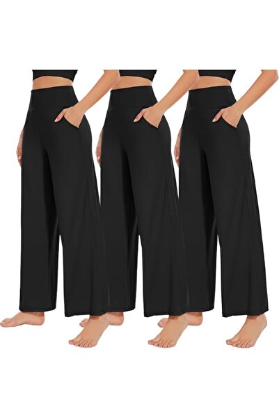 Newbie NEW YOUNG 3 Pack Women's Wide Leg Pants with Pockets High Waist Loose ...