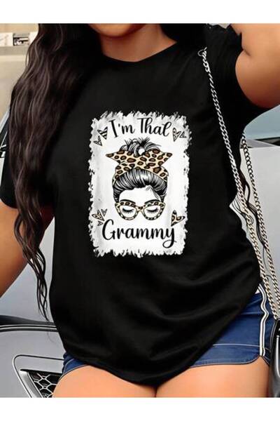 26LIK تي شيرت نسائي بتصميم I'm That Grammy مع طباعة جلد الفهد وتصميم النظارات...
