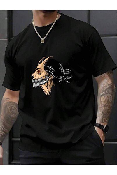KYMC07 Men's Casual Graphic T-Shirt Stylish Tattoo Sleeve Design Black With S...