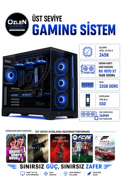 ÖZLEN XXL34 ULTRA 5 245K RX 9070 XT 16GB 32GB DDR5 RAM 1TB M.2 SSD Üst Seviye...