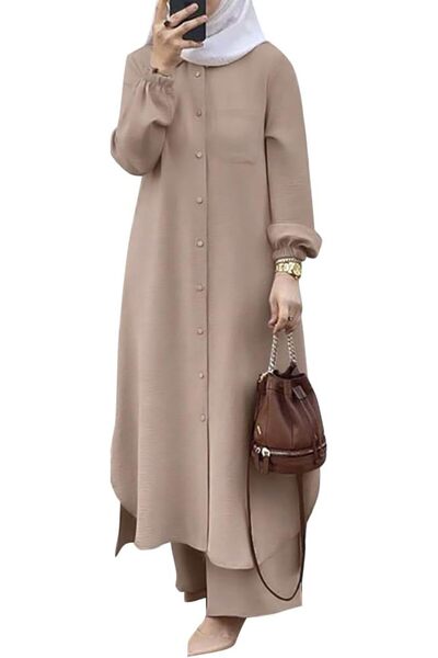 GENERAL ODIZLI Women's Muslim 2 Pieces Sets Long Sleeve Button Down Shirt and...