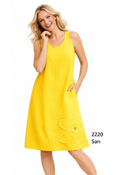 Duss 2220 Floral Detailed Muslin Shirt Dress