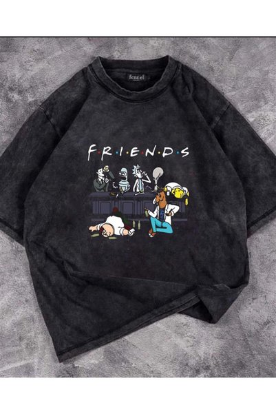 DEEFWEAR MİNGALONDON Yıkamalı Friends Baskılı Unisex Oversize Vintage Eskitme T-shirt