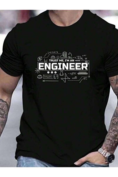 4CR Men's Printed Crew Neck T-Shirt, Work As Engineer And Design Logos Graphi...