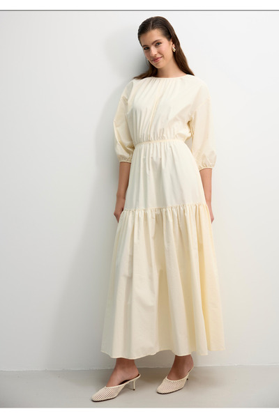 MareandCo Yellow Poplin Maxi Dress with Elastic Waist - Premium