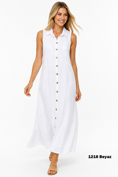 Duss 1218 Cotton High Collar Shirt Dress