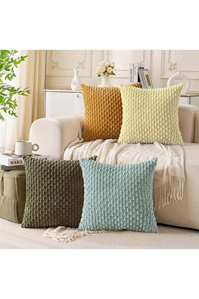 Cozoomy Set of 4 Grey Decorative Throw Pillow Covers 18x18 Inch Corduroy Pill...