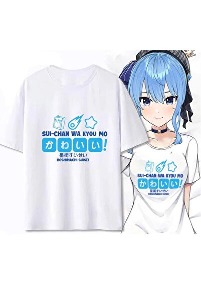 DEEFWEAR Mi̇ngalondon Hoshimachi Suisei Printed White Unisex Oversize T-Shirt