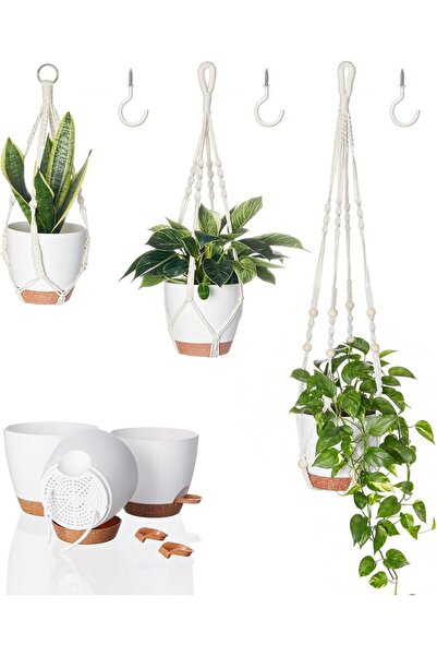 Bamworld Hanging Plant Pot Macrame Plant Hangers 3 Pack, Hanging Planters for...