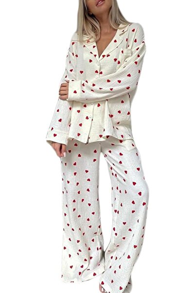 GENERAL codcm Womens Pajama Sets Cotton Pj Set Cute Heart Print Long Sleeve B...