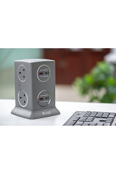 Alfanar وصلة تمديد كهربائية برج غرناطة 6 مقابس، 4 منافذ USB للشحن السريع (2 م...