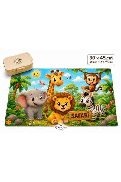 Queen Jera Safari Animals Patterned Feeding Mat 30X45 cm Washable Fabric