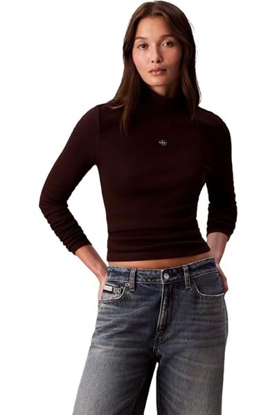 Calvin Klein Ls Woven Label Turtleneck Mocha Brown