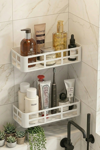 Snippy Shelf - 2'li Banyo Duş Rafı Yapışkanlı Düzenleyici Banyo Mutfak Organi...