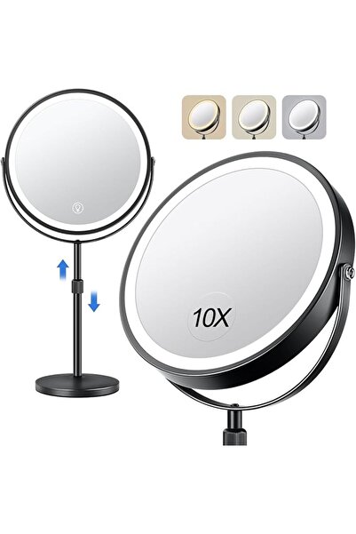 ALMEKAQUZ 10x Large Lighted Makeup Mirror, Rechargeable 8" Height Adjustable ...