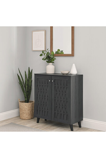 Bec4 Modern Woven Design 2 Door Wooden Shoe Cabinet