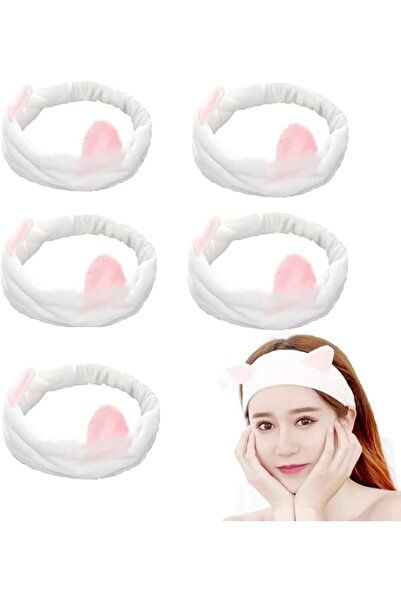 GNAFOTU 5Pcs Cat Ears Headband, Elastic Women's Cute Hair Band,Makeup Headban...
