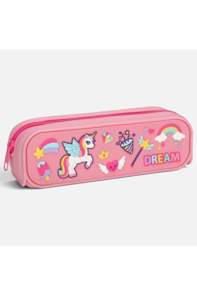 OEM Penar cilindric din silicon, model unicorn roz, 20 x 5 x 6.2 cm