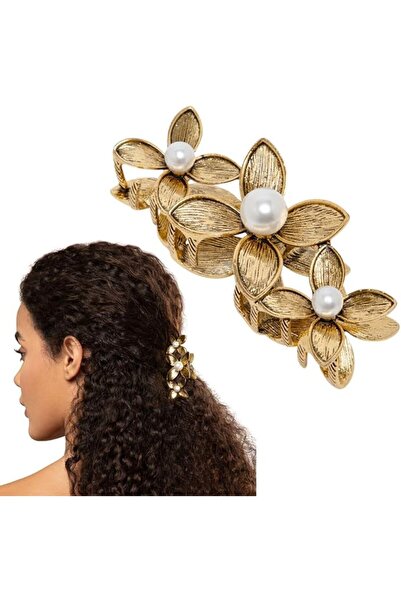Radhu & Kabby Elegant Butterfly Hair Clutcher with Pearl Chain | Golden Finis...